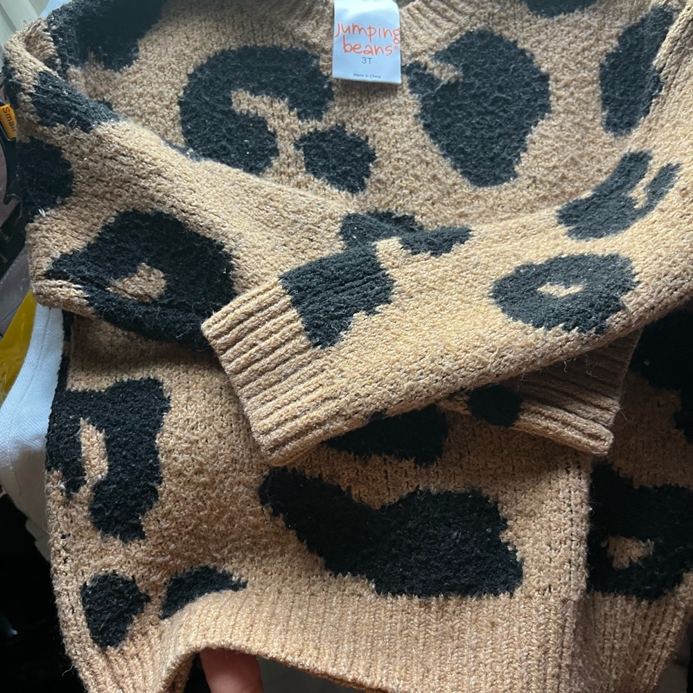 Jumping Beans Girls' Tan and Black Leopard Knit Sweatshirt